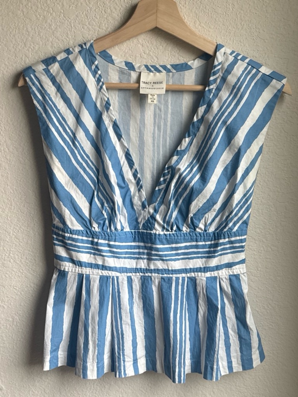 Anthropologie x Tracy Reese Blue and White Striped Peplum Top